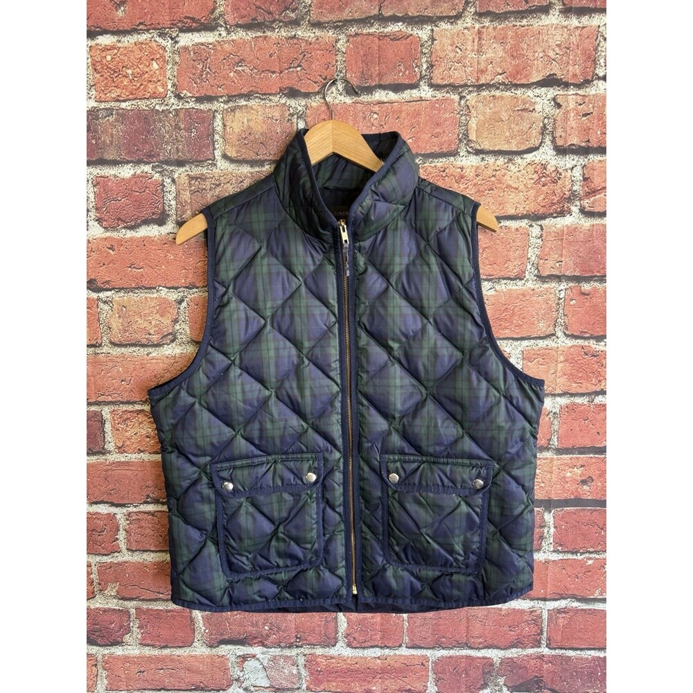 J. CREW Puffer Vest Blue PlaidWomens XL Tartan Plaid Duck Down Feather